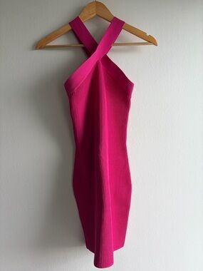 Babaton Fuchsia Ribbed Criss-Cross Strap Dress